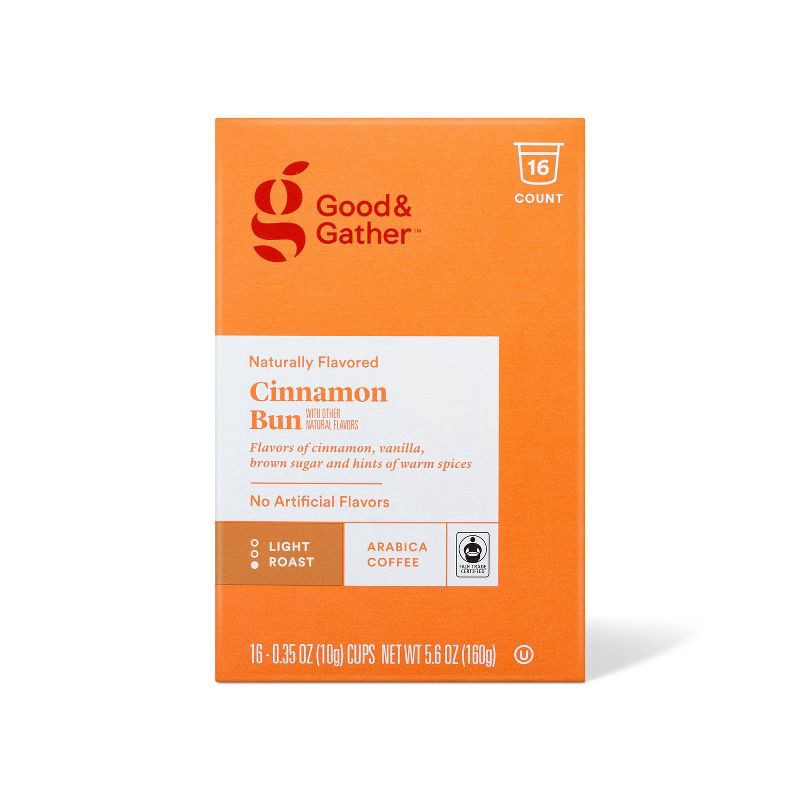 slide 4 of 4, Naturally Flavored Cinnamon Bun With Other Natural Flavors Single Serve Light Roast Coffee - 16ct - Good & Gather™, 16 ct