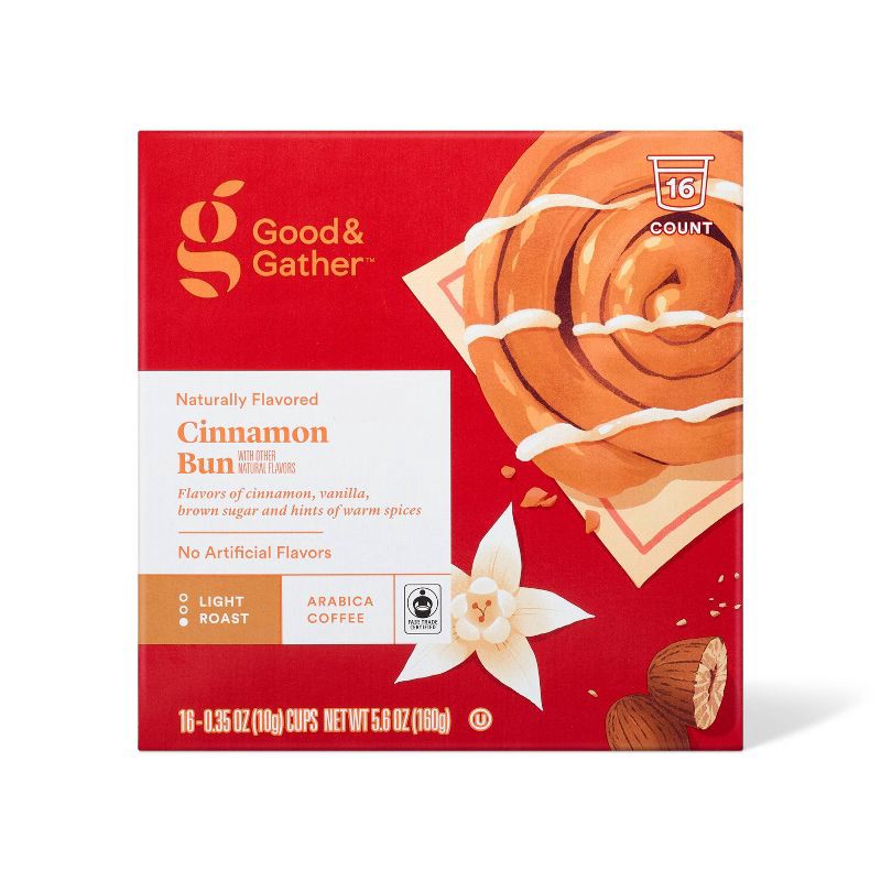 slide 1 of 4, Naturally Flavored Cinnamon Bun With Other Natural Flavors Single Serve Light Roast Coffee - 16ct - Good & Gather™, 16 ct