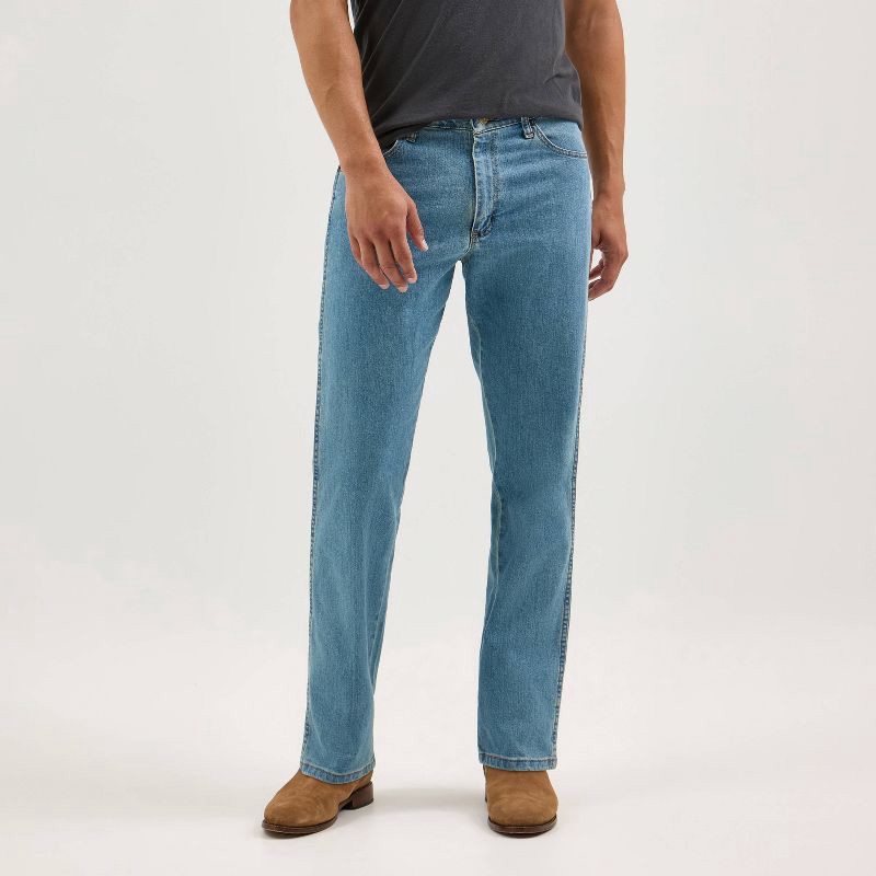 slide 11 of 13, Wrangler Men's Relaxed Fit Straight Jeans - Light Wash 42x30: Midweight Denim, Stretch, 42" Waist, 30" Inseam, 1 ct
