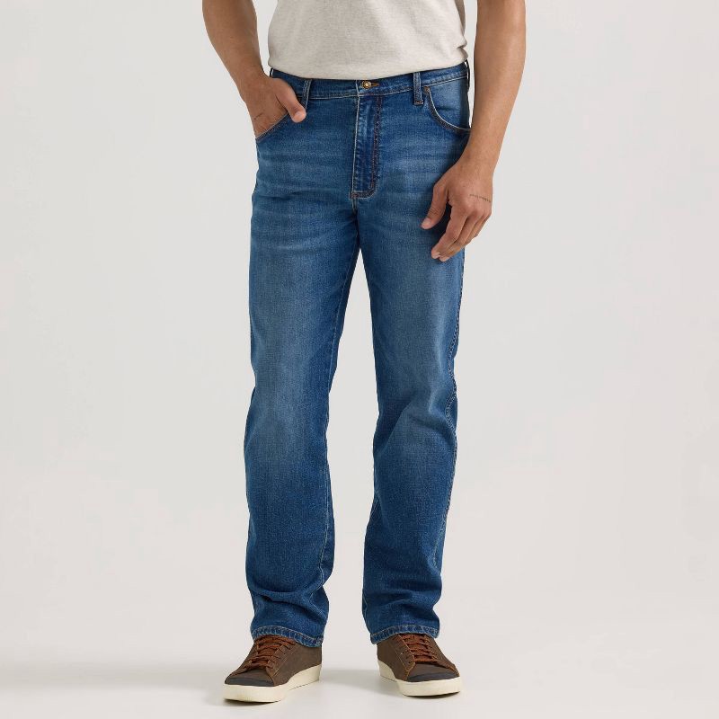 slide 1 of 7, Wrangler Men's Straight Leg Jeans - Indigo 32x32: Midweight Denim, Stretch, Fly Button Closure, 1 ct