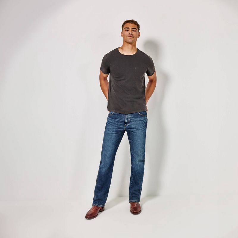 slide 1 of 6, Wrangler Men's Relaxed Fit Bootcut Jeans - Dark Wash 36x30: Midweight Denim, Stretch, 36" Waist, 30" Inseam, 1 ct