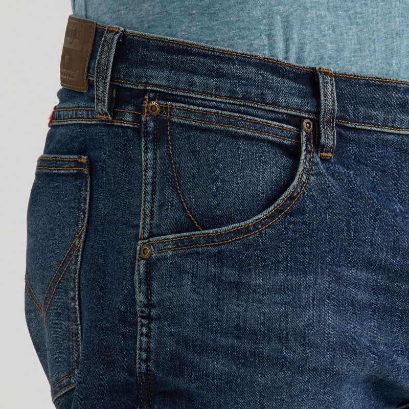 slide 5 of 6, Wrangler Men's Relaxed Fit Bootcut Jeans - Dark Wash 36x32: Midweight Denim, Stretch, Belt Loops, 1 ct