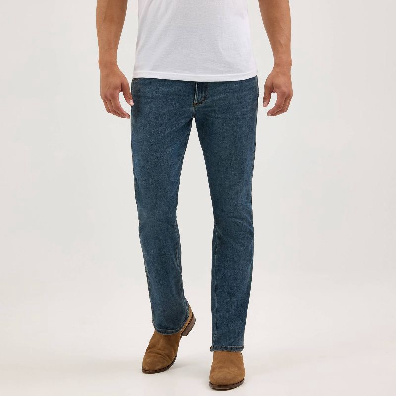 slide 10 of 12, Wrangler Men's Relaxed Fit Bootcut Jeans - Dark Wash 42x30: Midweight Denim, Stretch, Belt Loops, 1 ct