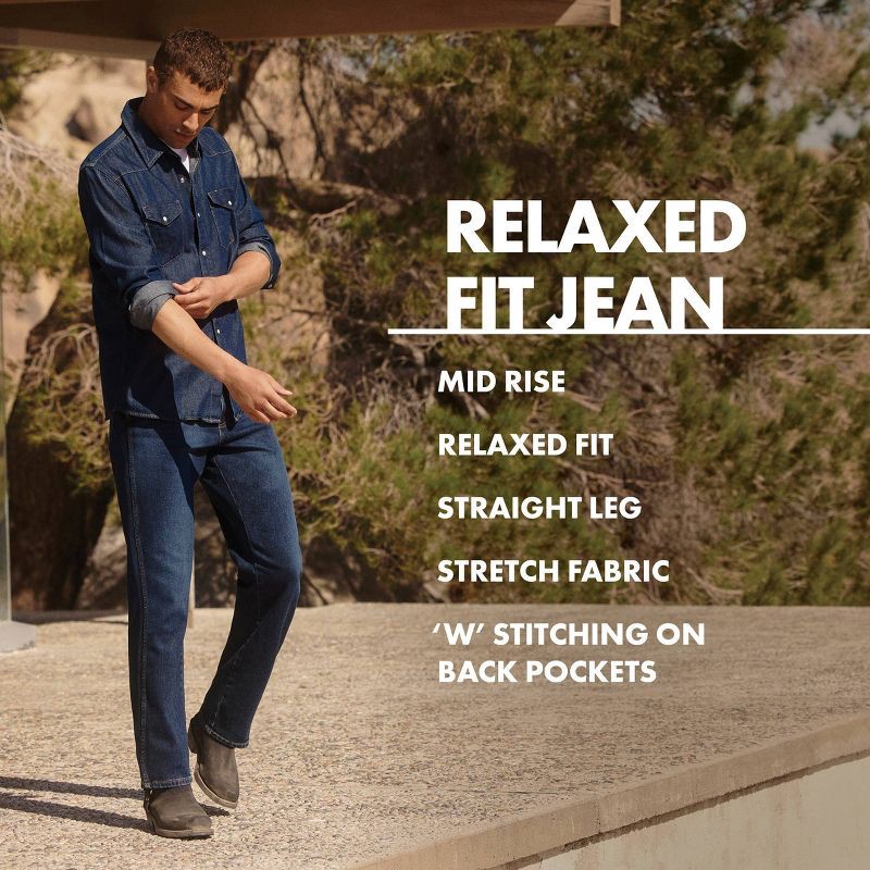 slide 8 of 8, Wrangler Men's Relaxed Fit Straight Jeans - Dark Wash 30x32: Midweight Denim, Stretch, Belt Loops, 1 ct