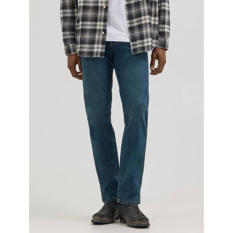 slide 1 of 7, Wrangler Men's Relaxed Fit Straight Jeans - Dark Wash 38x32: Midweight Denim, Cotton Blend, Stretch, Mid Rise, Machine Washable, 1 ct