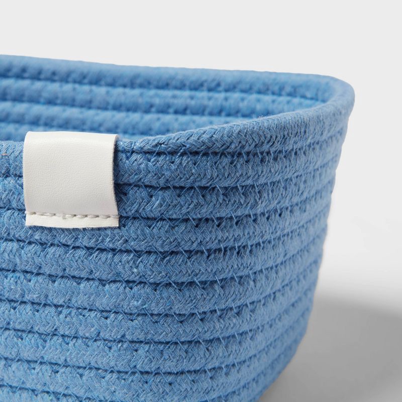 slide 3 of 3, Coiled Rope Basket Blue - Brightroom™: Decorative Rectangle, 30% Recycled Polyester, Cotton, Polyurethane, 8"x6"x4", 1 ct