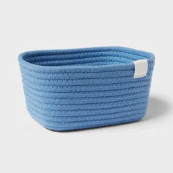 Coiled Rope Basket Blue - Brightroom™: Decorative Rectangle, 30% Recycled Polyester, Cotton, Polyurethane, 8"x6"x4"