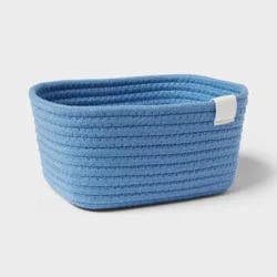 Coiled Rope Basket Blue - Brightroom™: Decorative Rectangle, 30% Recycled Polyester, Cotton, Polyurethane, 8"x6"x4"