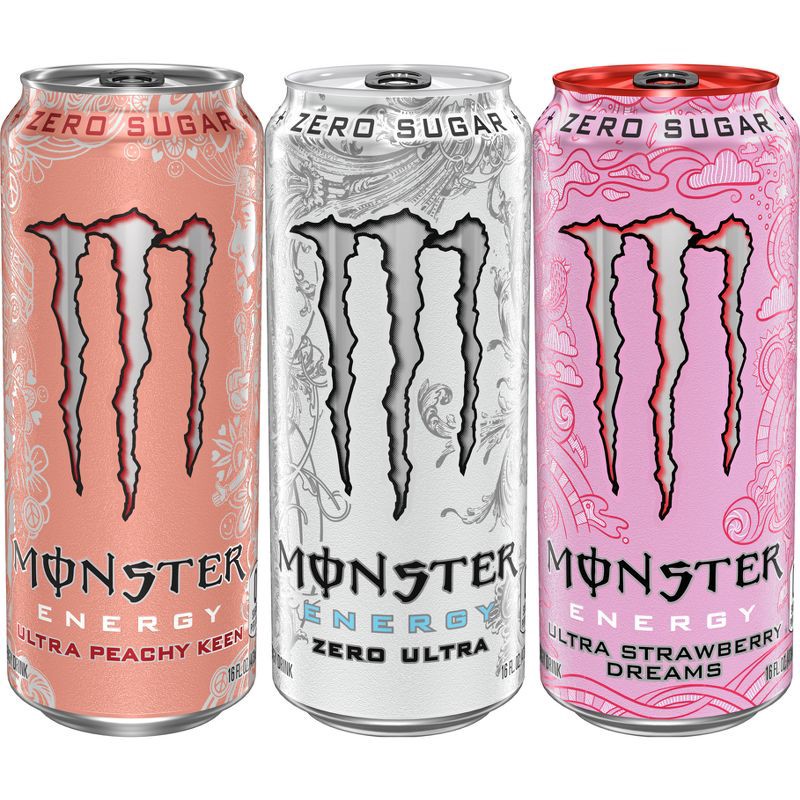 slide 2 of 6, Monster Energy Monster Ultra Variety Pack Including Zero Ultra/Peachy Keen/Strawberry Dreams, Energy Drink - 12pk/16 fl oz Cans, 12 ct; 16 fl oz