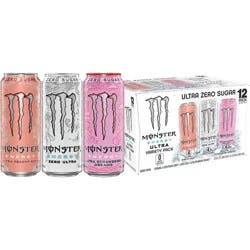 Monster Energy Monster Ultra Variety Pack Including Zero Ultra/Peachy Keen/Strawberry Dreams, Energy Drink - 12pk/16 fl oz Cans