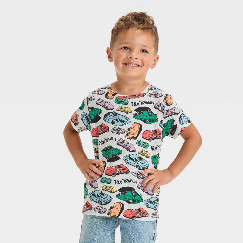 slide 1 of 3, Toddler Boys' Hot Wheels Short Sleeve T-Shirt - Oatmeal 3T, 1 ct