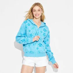 Lilo & Stitch Women's Stitch Zip-Up Graphic Hoodie - Blue XS