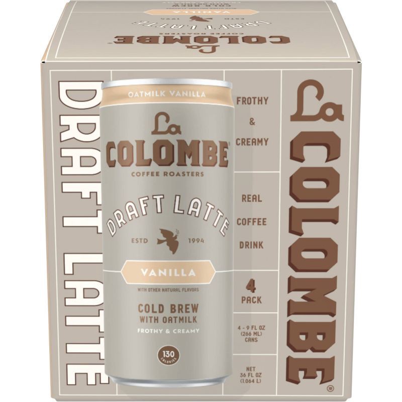 slide 1 of 11, La Colombe Vanilla Draft Latte with Oatmilk - 4pk/9 fl oz Cans, 4 ct; 9 fl oz