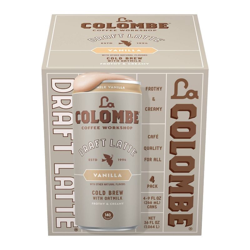 slide 1 of 10, La Colombe Vanilla Draft Latte with Oatmilk - 4pk/9 fl oz Cans, 4 ct; 9 fl oz