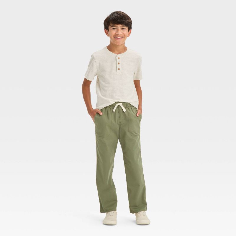slide 3 of 3, Boys' Stretch Straight Fit Woven Pull-On Pants - Cat & Jack™ Green 5, 1 ct