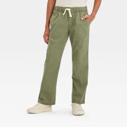 Boys' Straight Fit Woven Pull-On Pants - Cat & Jack™ Green 8: Cotton Spandex, Reinforced Knee