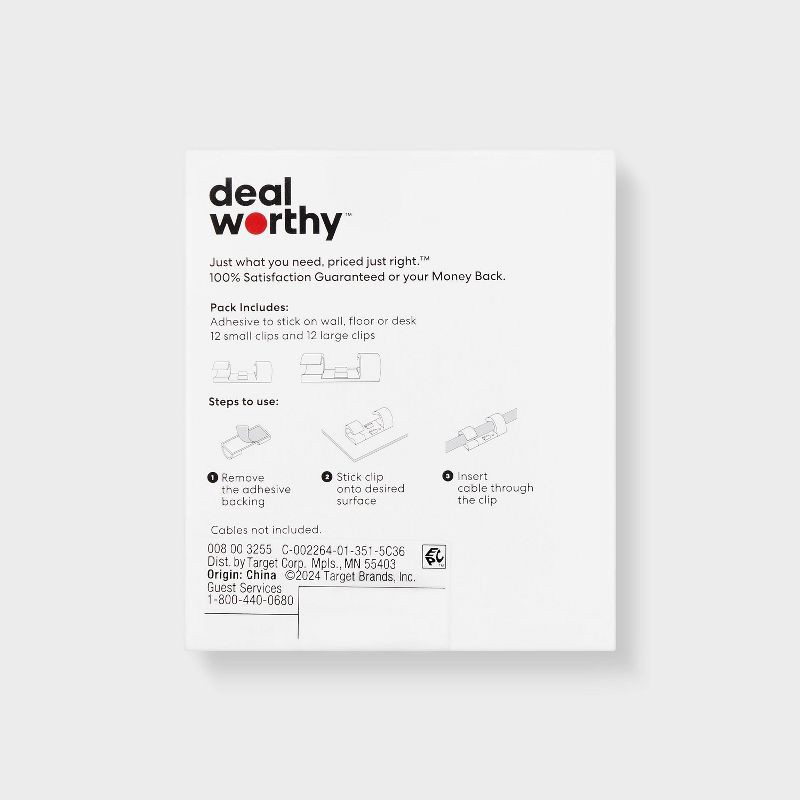 slide 3 of 3, Clear Cable Clips - dealworthy™ 24ct: Cable Management Accessories, 24 ct