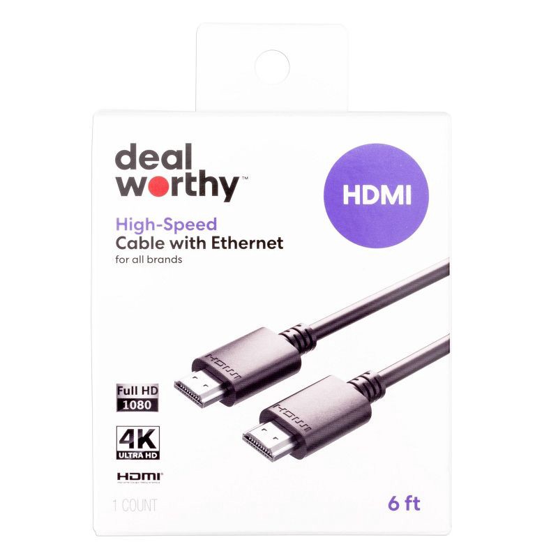 slide 2 of 3, HDMI High Speed Cable with Ethernet 6' Cable - dealworthy™ Black, 1 ct