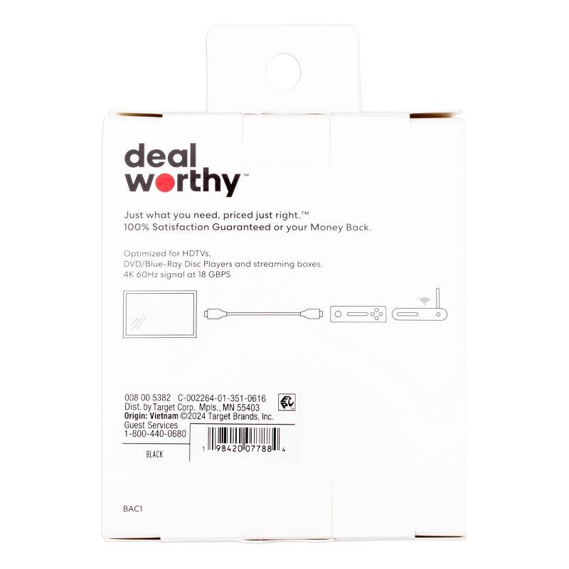 slide 3 of 3, HDMI High Speed Cable with Ethernet 6' Cable - dealworthy™ Black, 1 ct