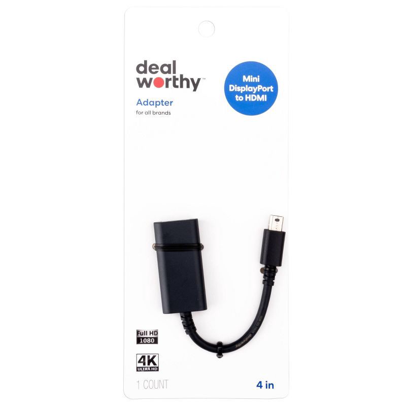 slide 2 of 3, Mini Display Port to HDMI Adapter - dealworthy™: Black Male-to-Female Cable Adapter, 1 ct