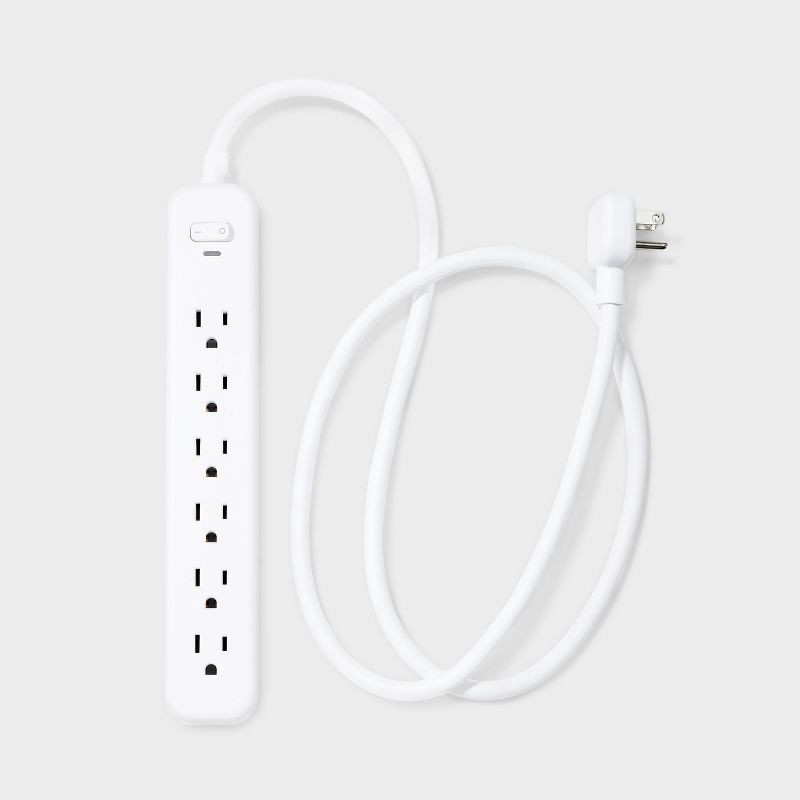 slide 2 of 3, 6-Outlet Surge Protector with 4' Extension Cord 720J - dealworthy™ White: LED, Circuit Breaker, Grounded, 1 ct