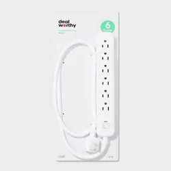 6-Outlet Surge Protector with 4' Extension Cord 720J - dealworthy™ White: LED, Circuit Breaker, Grounded