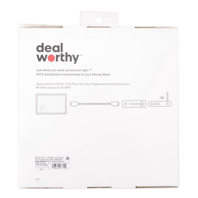 slide 3 of 3, HDMI High Speed Cable with Ethernet 15' Cable - dealworthy™ Black: Male-To-Male AV Cord, 1 ct