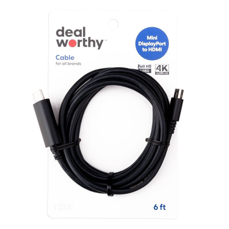 slide 2 of 3, Mini Display Port to HDMI Cable - dealworthy™ 6', 1 ct