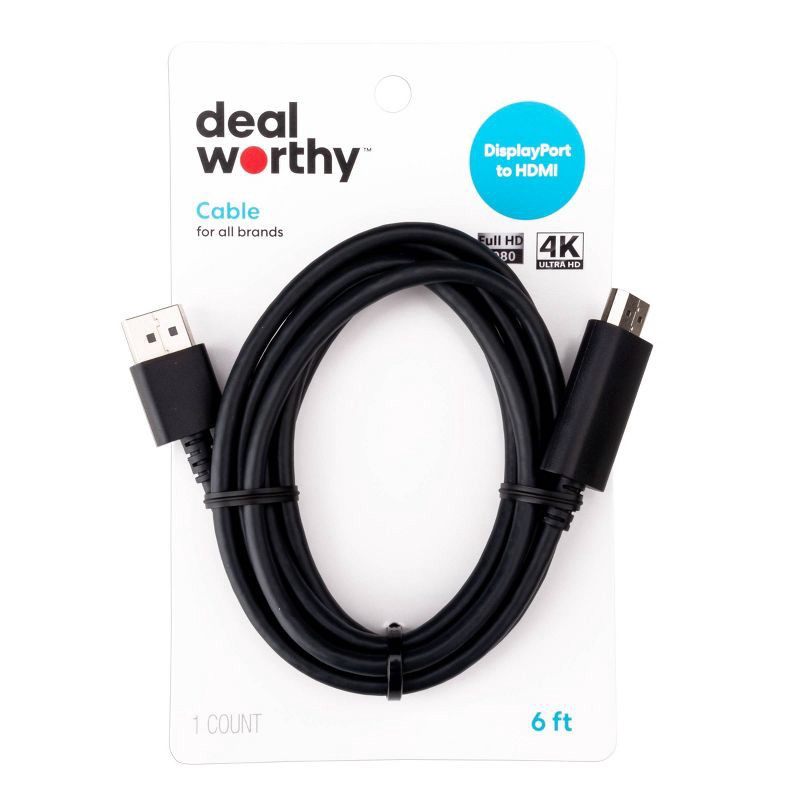 slide 2 of 3, 6' Display Port to HDMI Cable - dealworthy™ Black, 1 ct