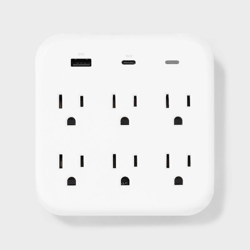 slide 2 of 4, 6-Outlet Surge Protector Wall Tap 900J with USB C and USB A - dealworthy™ White, 1 ct