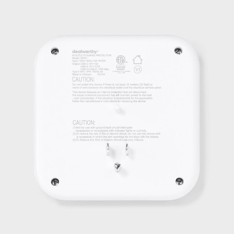 slide 4 of 4, 6-Outlet Surge Protector Wall Tap 900J with USB C and USB A - dealworthy™ White, 1 ct