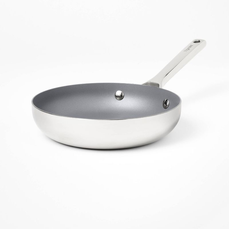 slide 1 of 6, 8" Nonstick Stainless Steel Fry Pan Silver - Figmint™: Ceramic Nonstick, Induction Safe, Oven-Safe to 500°F, 1 ct