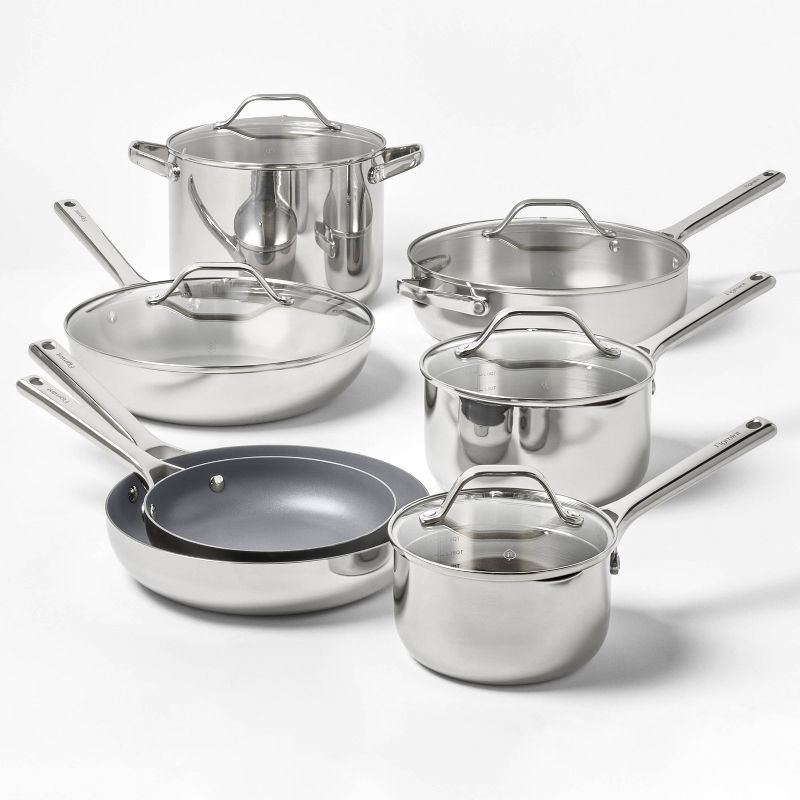 slide 6 of 6, 8" Nonstick Stainless Steel Fry Pan Silver - Figmint™: Ceramic Nonstick, Induction Safe, Oven-Safe to 500°F, 1 ct