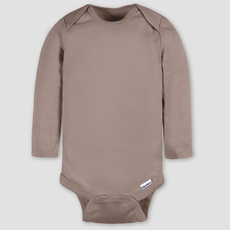 slide 3 of 5, Gerber Baby 4pk Long Sleeve Onesies - Pink/Beige/Yellow 0-3M: Cotton Knit Bodysuits, Infant Apparel, Machine Washable, Crotch Snap Closure, 4 ct