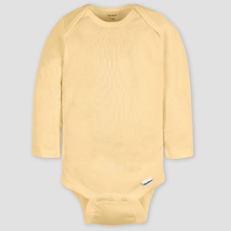 slide 4 of 5, Gerber Baby 4pk Long Sleeve Onesies - Pink/Beige/Yellow 0-3M: Cotton Knit Bodysuits, Infant Apparel, Machine Washable, Crotch Snap Closure, 4 ct