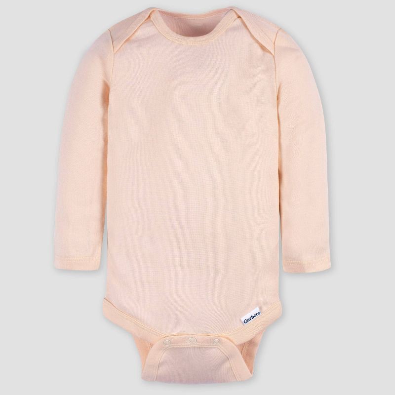 slide 5 of 5, Gerber Baby 4pk Long Sleeve Onesies - Pink/Beige/Yellow 0-3M: Cotton Knit Bodysuits, Infant Apparel, Machine Washable, Crotch Snap Closure, 4 ct