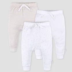 Gerber Childrenswear Gerber Baby 3pk Jogger Pants - White Newborn: Cotton Knit, Elastic Waist, Tapered Ankle, Midweight Fabric