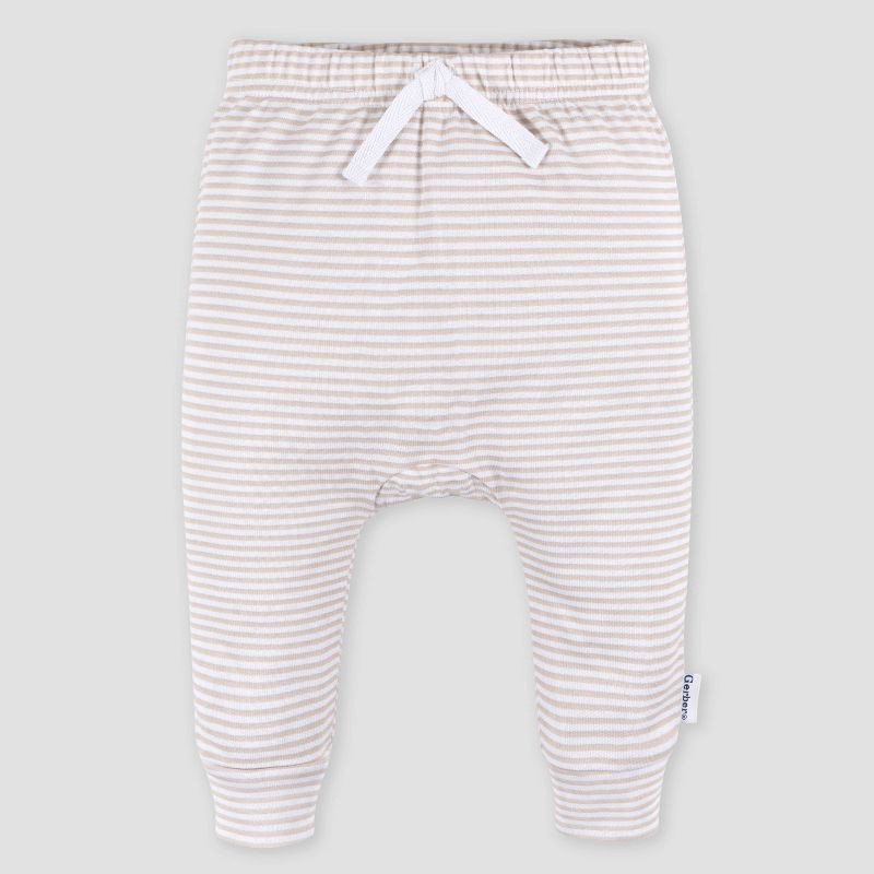 slide 2 of 7, Gerber Baby 3pk Jogger Pants - White 6-9M: Cotton Knit, Elastic Waist, Tapered Leg, Machine Washable, Infant Apparel, 3 ct