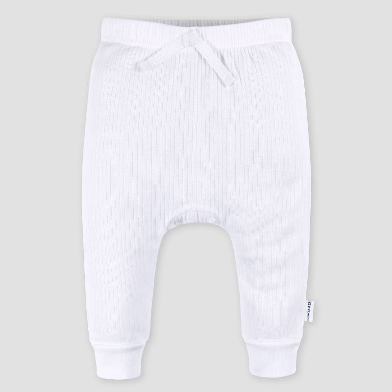 slide 3 of 7, Gerber Baby 3pk Jogger Pants - White 6-9M: Cotton Knit, Elastic Waist, Tapered Leg, Machine Washable, Infant Apparel, 3 ct