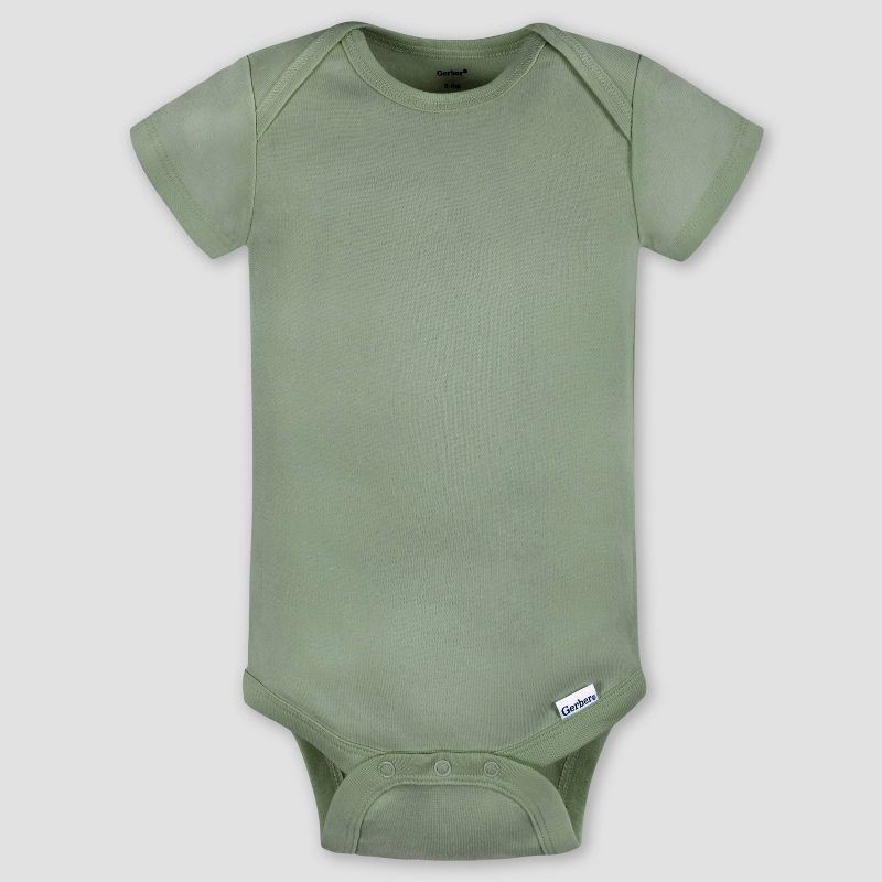 slide 3 of 7, Gerber Baby 5pk Short Sleeve Onesies - Blue 12M: Cotton Knit Bodysuits, Pullover & Crotch Snap, 5 ct