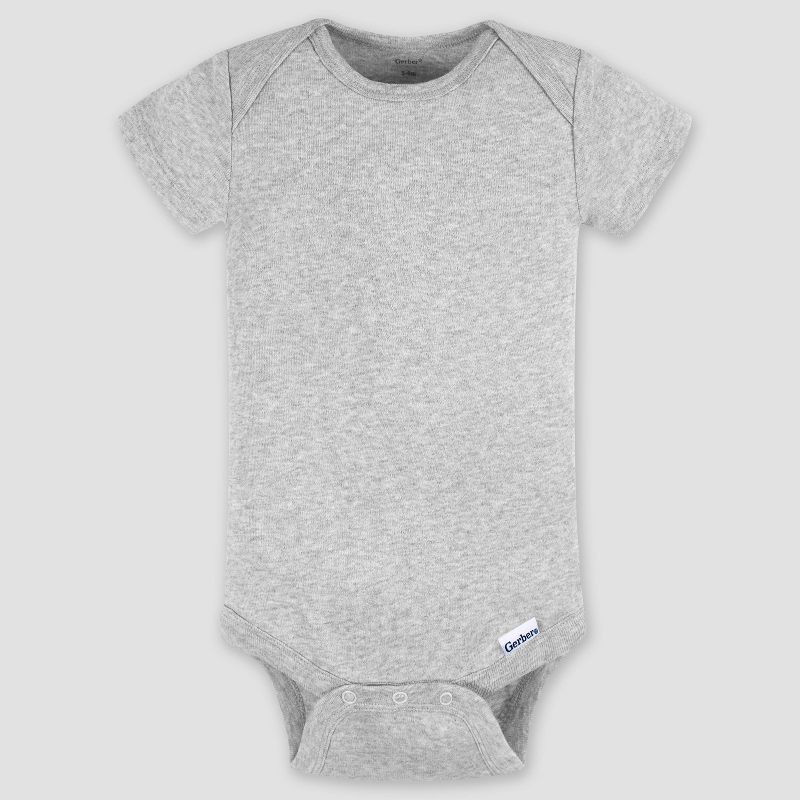slide 4 of 7, Gerber Baby 5pk Short Sleeve Onesies - Blue 12M: Cotton Knit Bodysuits, Pullover & Crotch Snap, 5 ct