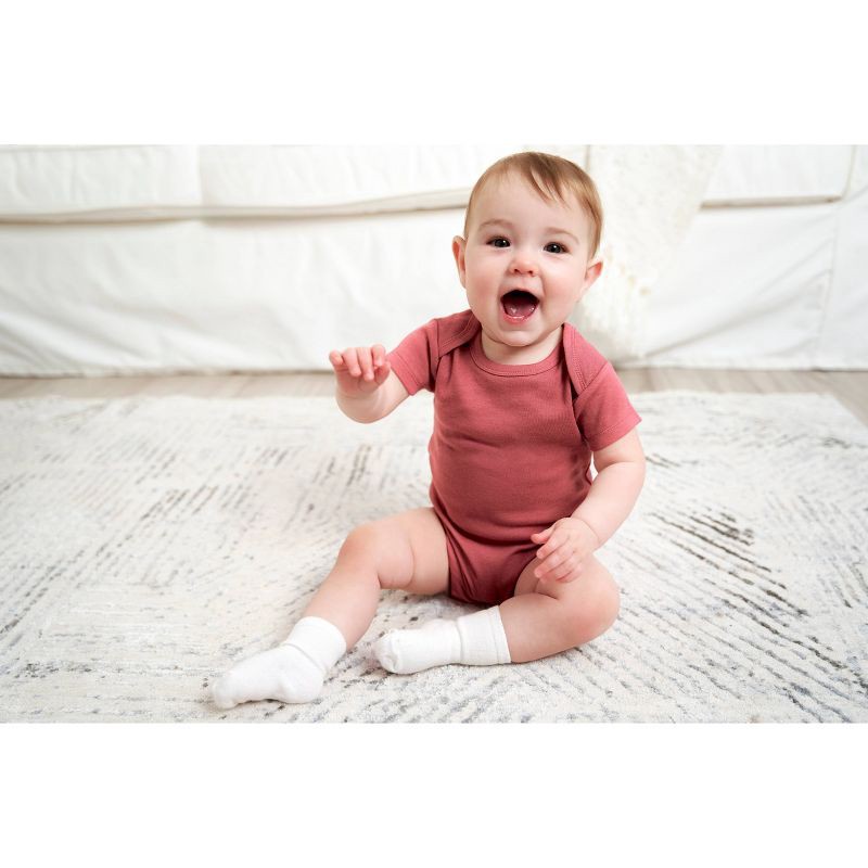 slide 7 of 7, Gerber Baby 5pk Short Sleeve Onesies - Blue 12M: Cotton Knit Bodysuits, Pullover & Crotch Snap, 5 ct