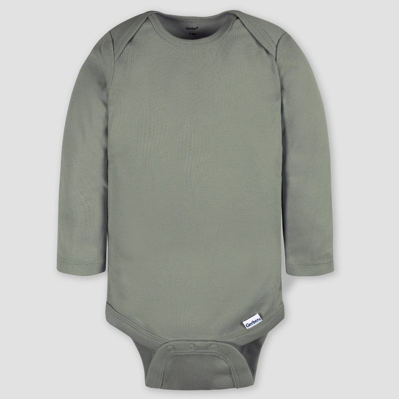 slide 4 of 5, Gerber Baby 4pk Long Sleeve Bodysuits - Blue/Gray 0-3M: Cotton Knit Bodysuits, Pullover with Crotch Snap, Machine Washable, 4 ct