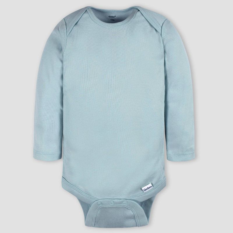 slide 5 of 5, Gerber Baby 4pk Long Sleeve Onesies - Blue/Gray 18M: Cotton Knit Bodysuits, Pullover with Crotch Snap, Machine Washable, 4 ct