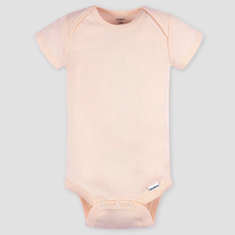 slide 5 of 6, Gerber Baby 5pk Short Sleeve Onesies - Pink 12M: Cotton Knit Bodysuits, Lightweight Fabric, Crew Neck, Crotch Snap Closure, 5 ct