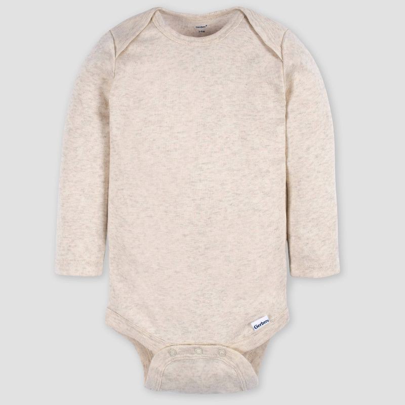slide 5 of 5, Gerber Baby 4pk Long Sleeve Onesies - Neutral 0-3M: Cotton Knit Bodysuits, Pullover Crotch Snap, 4 ct