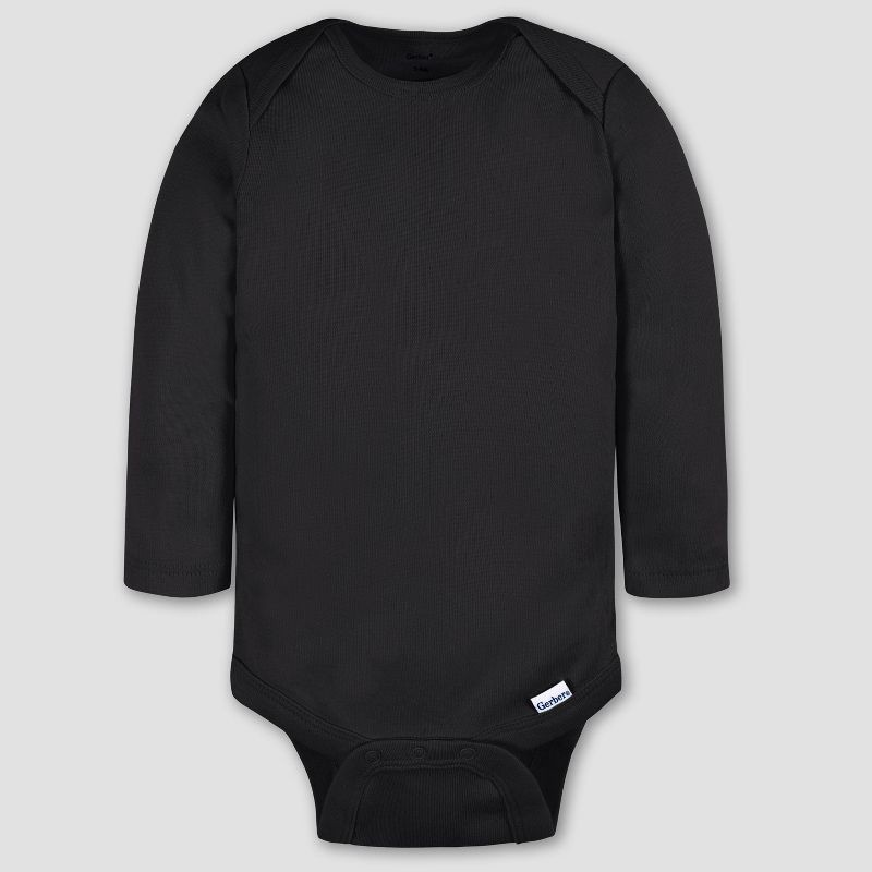 slide 2 of 5, Gerber Baby 4pk Long Sleeve Onesies - Neutral 12M: Cotton Knit Bodysuits, Pullover Crotch Snap, 4 ct
