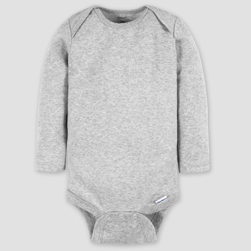 slide 3 of 5, Gerber Baby 4pk Long Sleeve Onesies - Neutral 12M: Cotton Knit Bodysuits, Pullover Crotch Snap, 4 ct