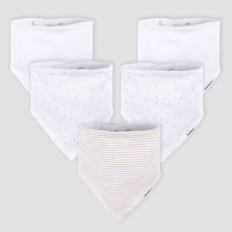 slide 1 of 6, Gerber Baby 5pk Bandana Bib - White, 5 ct