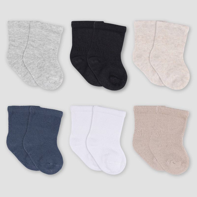 slide 1 of 7, Gerber Baby 6pk Wiggle Proof Socks - Cream 6-12M: Infant Crew Socks, Cotton Blend, Machine Washable, Knit Construction, 6 ct